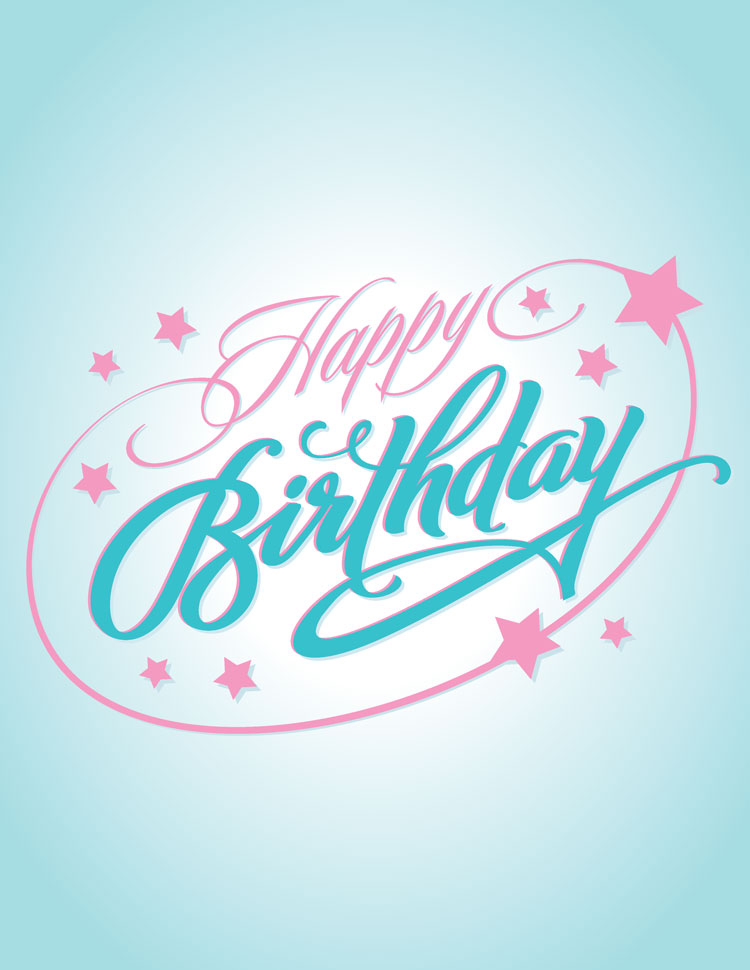 Happy Birthday Written In Pink And Blue Script
